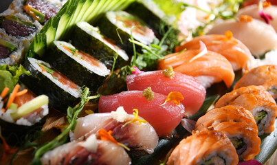 Composition with a variety of sushi rolls