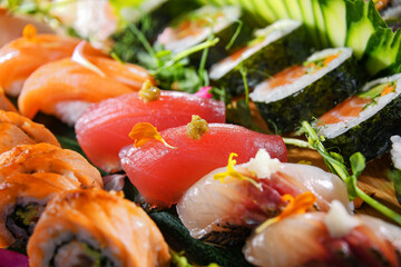 Composition with a variety of sushi rolls