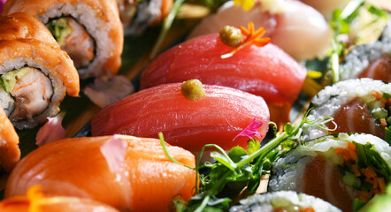 Composition with a variety of sushi rolls