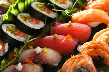 Composition with a variety of sushi rolls