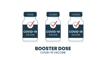 Illustrator vector of Vaccine bottle. with Booster Dose COVID-19 Text. Third booster shots vaccine after primer dose. Booster injection to increase immunity or COVID-19 vaccine booster dose concept. - obrazy, fototapety, plakaty