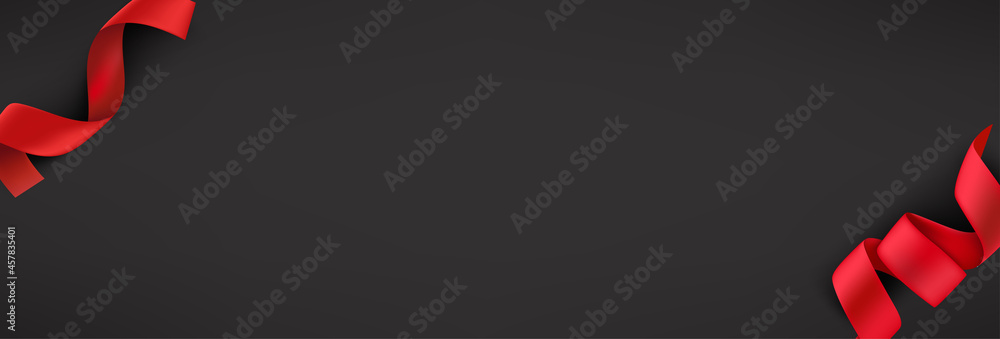 Poster horizontal header with red silk ribbons