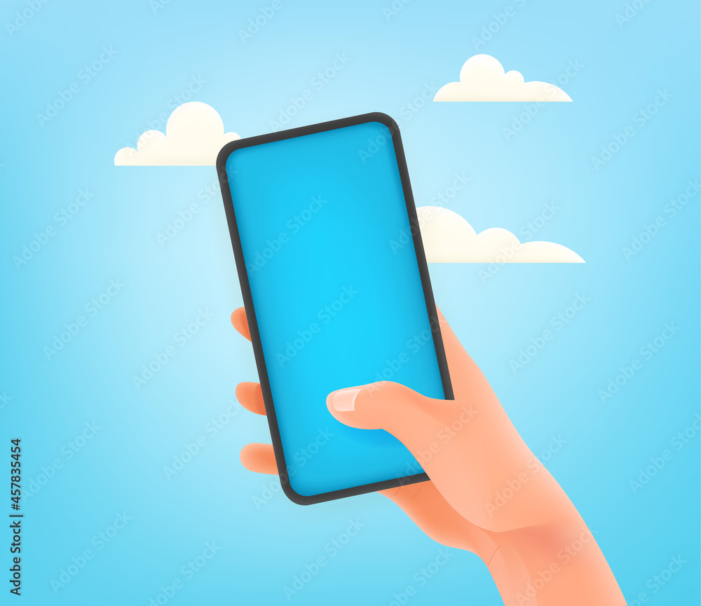 Poster Man using modern smartphone with empty screen
