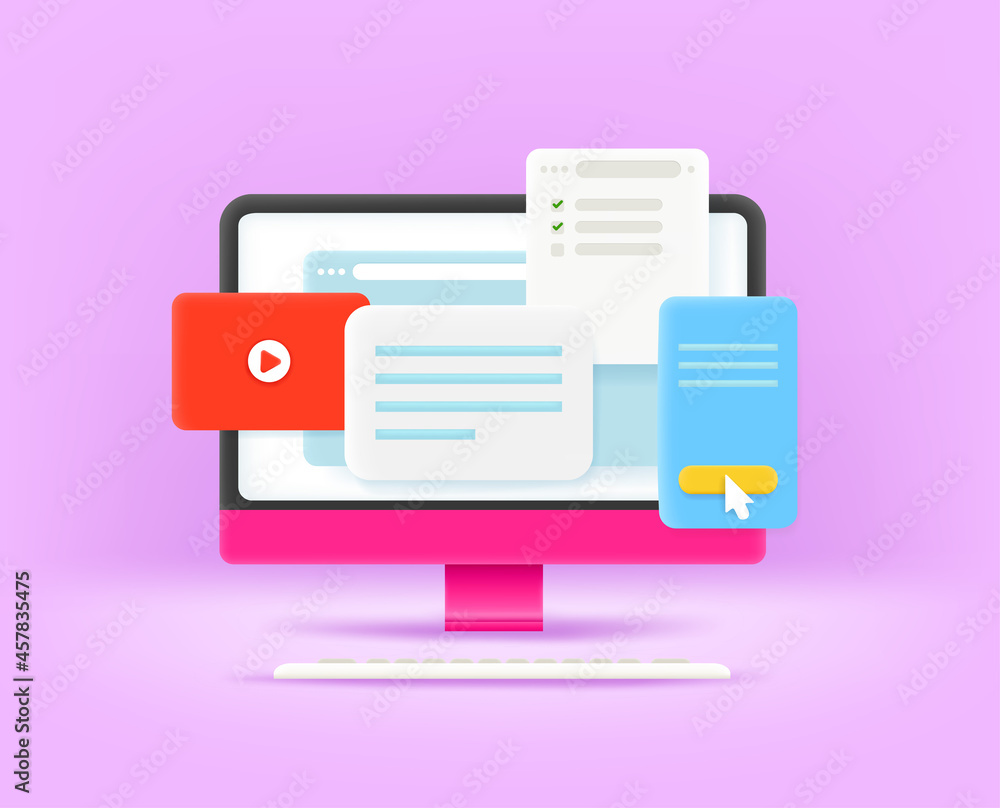 Poster Modern computer with opened browser windows. Internet serfing concept