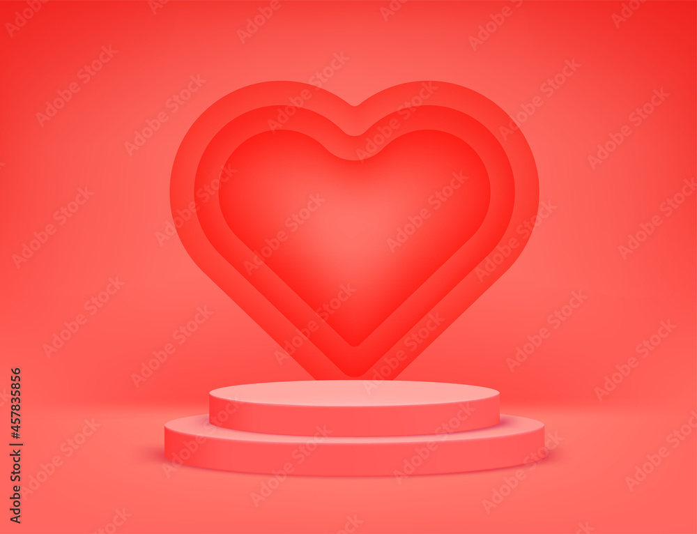 Poster Bright red scene with heart shape. Vector anner with copy space