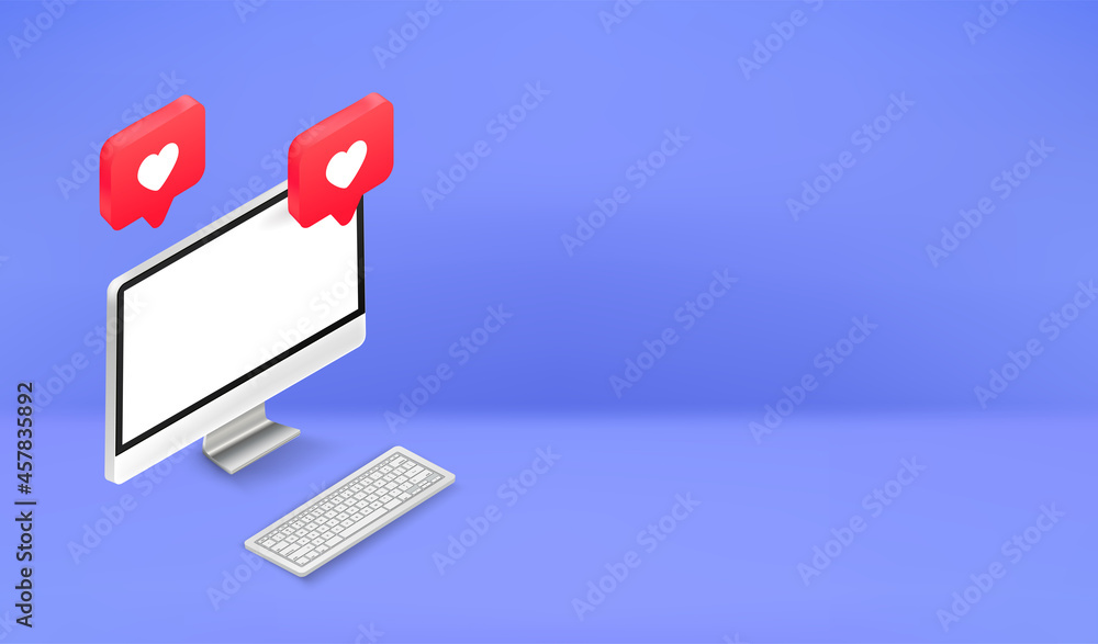 Poster Making reaction with web application. Vector banner with copy space