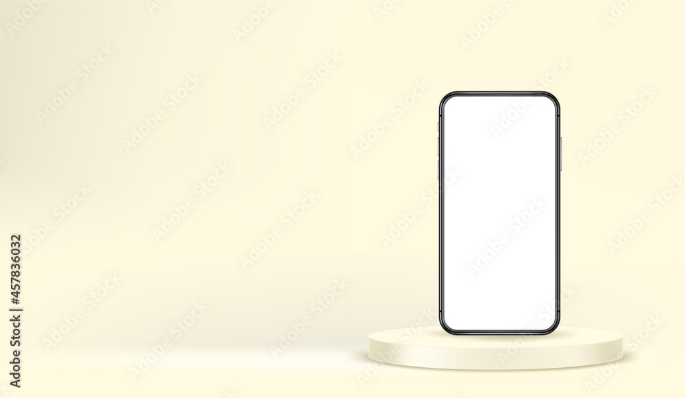 Aufkleber smartphone mockup with speech clouds and megaphone. horizontal banner