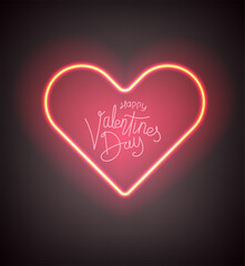 Neon glowing heart shape. Happy Valentines Day vector banner template