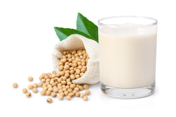glass of soy milk and soybean