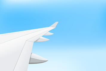 White aircraft wing with sky