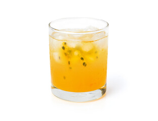 Glass of Passion fruit juice isolated on white background.