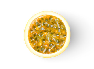Yellow Passion fruit (Maracuya Passiflora) isolated on white background. Clipping path.
