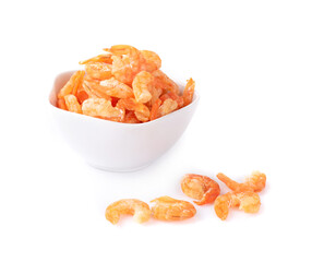 dried shrimp in bowl isolated on white background