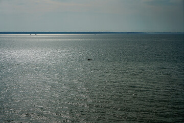 High angle shot of a seascape merging with gray sky on the horizon
