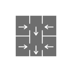 Evacuation plan, emergency evacuation sign grey icon.