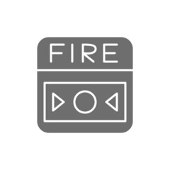 Fire alarm system, button grey icon. Isolated on white background