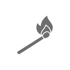 Burning match stick grey icon. Isolated on white background