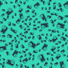 Black Mobile banking icon isolated seamless pattern on green background. Transfer money through mobile banking on the mobile phone screen. Vector