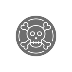 Pirate coin, doubloon, treasure grey icon. Isolated on white background