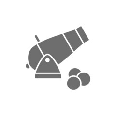 Cannon, artillery gun, antique weapon grey icon.