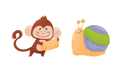 Cute Animals Holding Blank Sign Board Vector Set