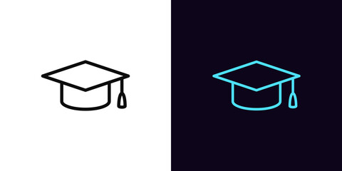 Fototapeta Outline academic hat icon, with editable stroke. Linear mortarboard sign, education pictogram obraz