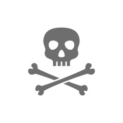 Pirate skull with crossbones grey icon. Isolated on white background