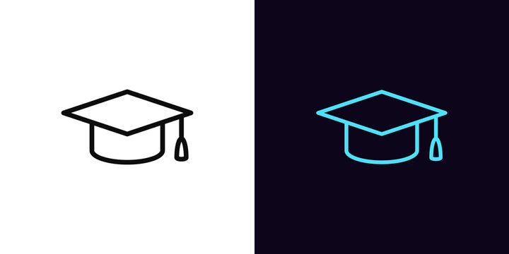 Outline academic hat icon, with editable stroke. Linear mortarboard sign, education pictogram