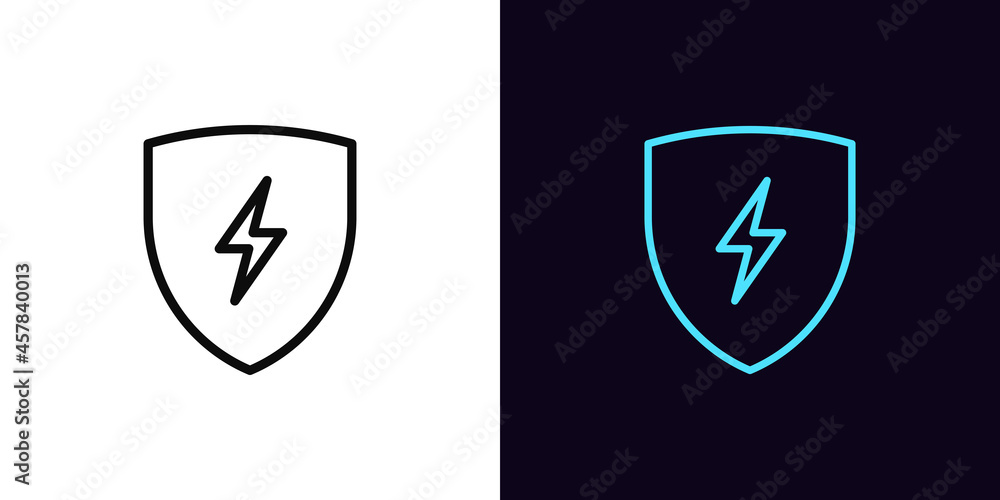 Wall mural Outline electric shield icon, with editable stroke. Shield with lightning sign, charge pictogram