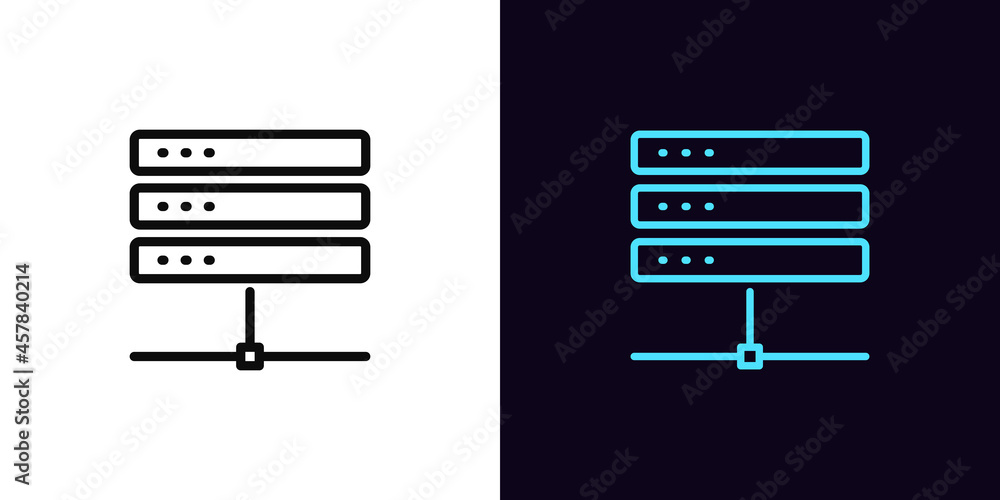 Poster outline server icon, with editable stroke. linear database sign, datacenter pictogram