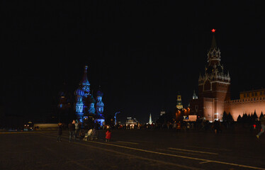 Moscow, red Square with illumination at night. background for the design.