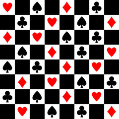Chess board and playing cards seamless pattern.Vector.