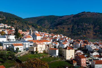 Fototapeta na wymiar View of the village of Manteigas, at the Serra da Estrela Natural Park, in Portugal.