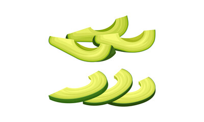 Sliced Avocado or Alligator Pear as Large Edible Berry with Seed Vector Set