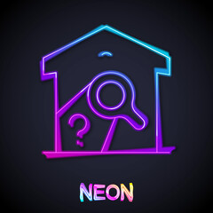 Glowing neon line Warehouse check icon isolated on black background. Vector