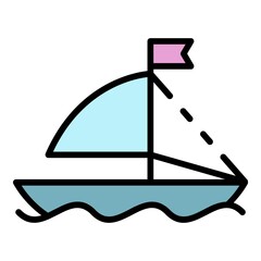 Toy ship icon. Outline toy ship vector icon color flat isolated