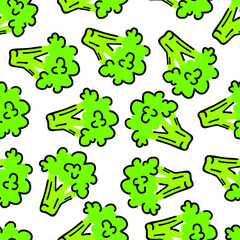 Cute seamless vector pattern with hand drawn broccoli
