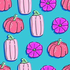 Seamless vector pattern with cute hand drawn pumpkins. 