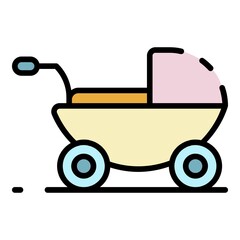 Baby pram icon. Outline baby pram vector icon color flat isolated