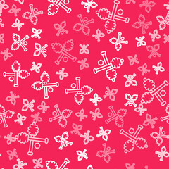 White line Honey dipper stick icon isolated seamless pattern on red background. Honey ladle. Vector