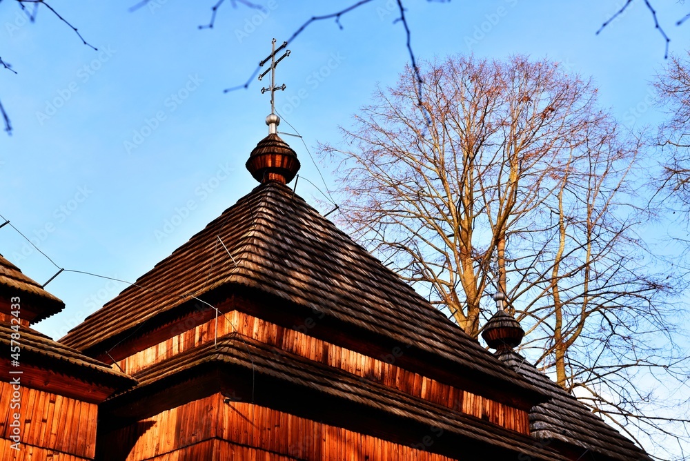 Wall mural St. Michael the Archangel in Smolnik entered on the UNESCO list, Bieszczady Mountains