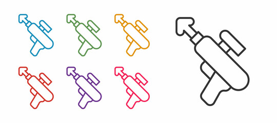 Set line Fishing harpoon icon isolated on white background. Fishery manufacturers for catching fish under water. Diving underwater equipment. Set icons colorful. Vector