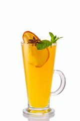 Hot pear and orange winter drink with mint