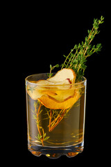 Hot apple winter drink with thyme and ginger