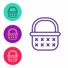 Set line Wicker basket icon isolated on white background. Set icons colorful. Vector