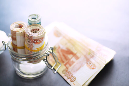 Russian money face value of five thousand rubles. Close-up of Russian rubles . The concept of Finance.Background and texture of money
