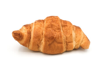 Closeup fresh single butter croissant isolated on white background