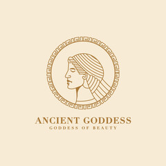 ancient Monoline Aphrodite Greek women goddess of beauty face logo for spa yoga salon vector illustration