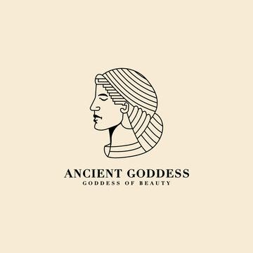 ancient Monoline Aphrodite Greek women goddess of beauty face logo for spa yoga salon vector illustration