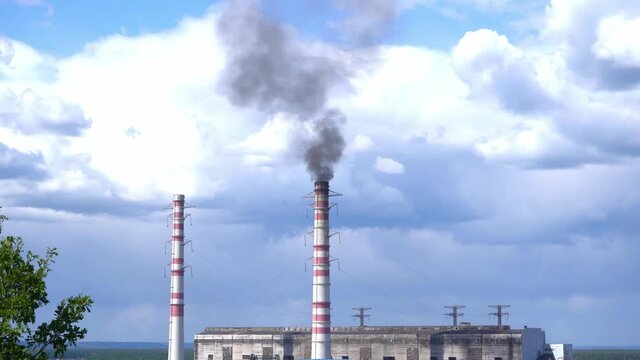 pipes of the thermal power plant are smoking. Trypillian power plant Kyiv region.